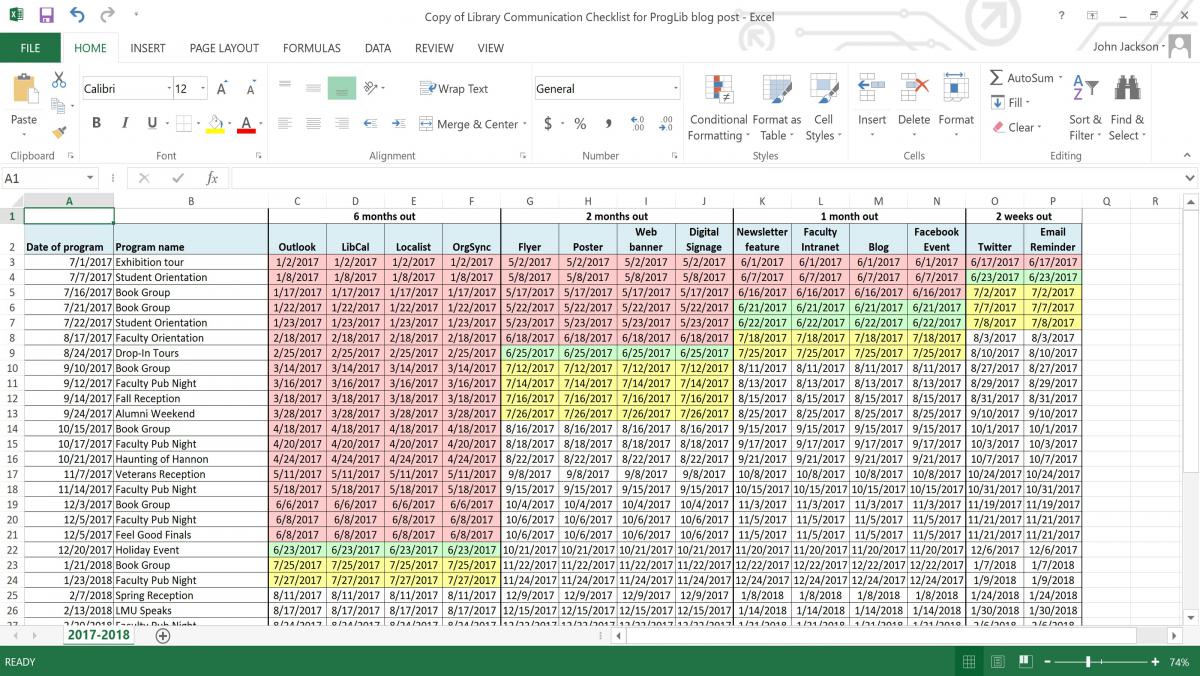 The final product. Screenshot of Microsoft Excel