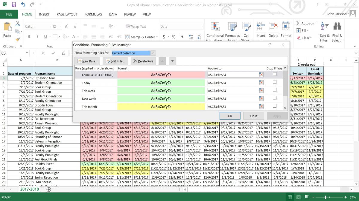 Putting your rules in order. Screenshot of Microsoft Excel