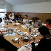 Participants work on their meditation boxes.