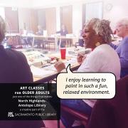 Advertisement for SPL In Creative Company program, featuring participants learning to paint Advertisement for SPL In Creative Company program, featuring participants learning to paint