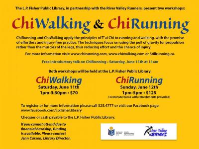 Photo by Jenn Carson. Advertisement for the ChiWalking and ChiRunning workshops