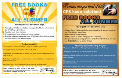 "Free books" fliers for kids and parents