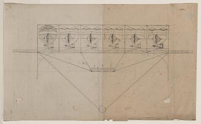 A blue print drawing of a flying machine