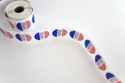 Photograph of a roll of I Voted stickers