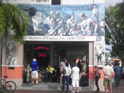 People tour Miami's Little Havana neighborhood on a tour organized by Barry University's Monsignor William Barry Memorial Library.