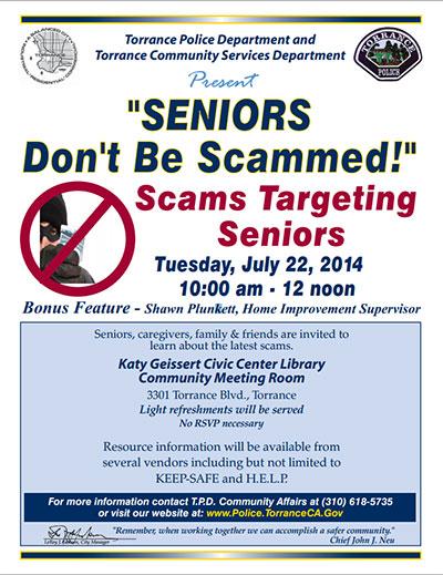Flier for Seniors Don't be Scammed program