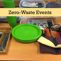 table with plates and utensils and "Zero-Waste Events" text