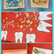 Photograph of a sensory tub and a teeth cleaning activity