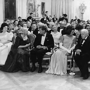 April 29, 1962, dinner for Nobel Prize Winners of the Western Hemisphere with President and Mrs. Kennedy and others in the East Room, White House Robert Knudsen, White House, in the John F. Kennedy Presidential Library and Museum, Boston